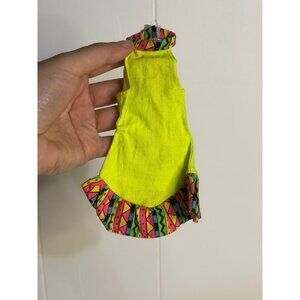VTG Barbie Aztec Rainbow Dress w/ Choker Neon Green Ruffle Trim Sleeveless Outfi